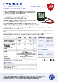 Thumbnail of document Data Sheet - EL-WiFi-21CFR-ULT 21CFR-Compliant WiFi Cryogenic Vaccine Data Logger with Display
